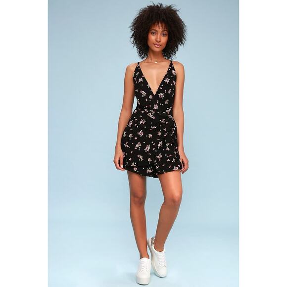 Free People Tango at Night Floral Faux Wrap Skirt Romper w Pockets - Picture 1 of 13